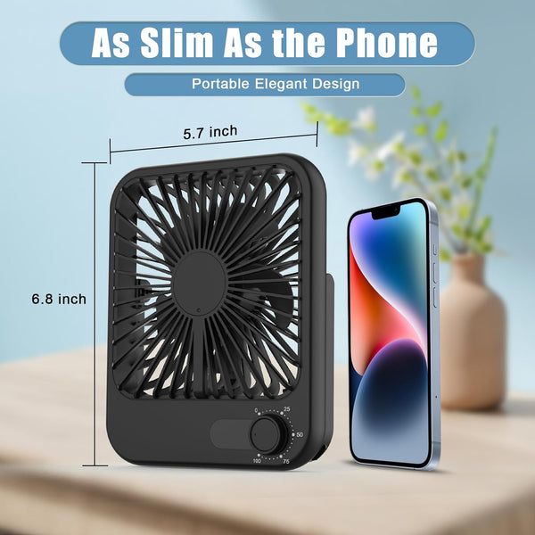 Portable Travel Fan for Sleeping, 6.8" Small Desk Fan Quiet Black