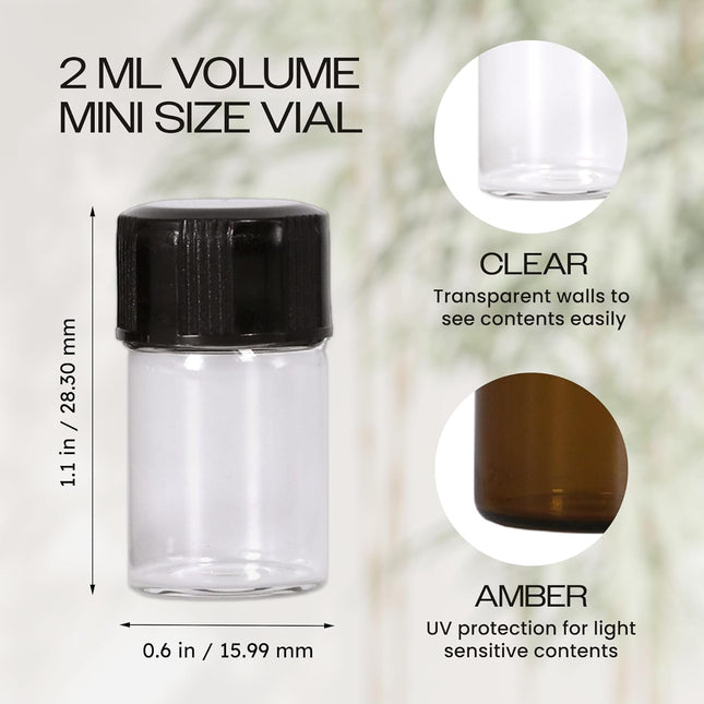Beauticom 2ML Clear Glass Vial 12 Pieces with Orifice Reducer and Dropper Top