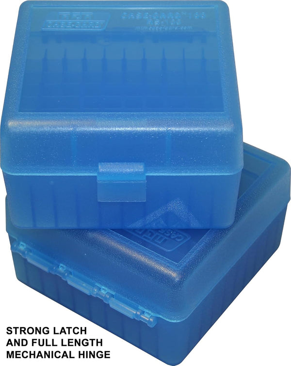 MTM 100 Round Rifle Ammo Box 17, 204, 223, 5.56x45, 6x47, Clear Blue Clear Blue Small