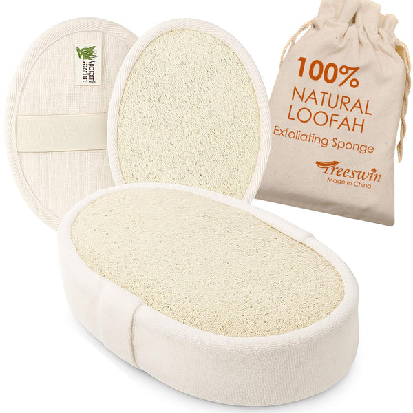 Natural Loofah Sponge Exfoliating Body Scrubber, Organic Biodegradable Luffa Bath Shower Scrub for All Skin Types, Men Women (3 Pack)