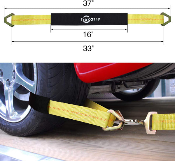 Trekassy Tow Dolly Straps for Car with Flat Hooks-2 Pack, Heavy Duty Car Tire Bonnet Net Fits 14"-17" Tires, 10, 000 Lbs Break Strength, Includes