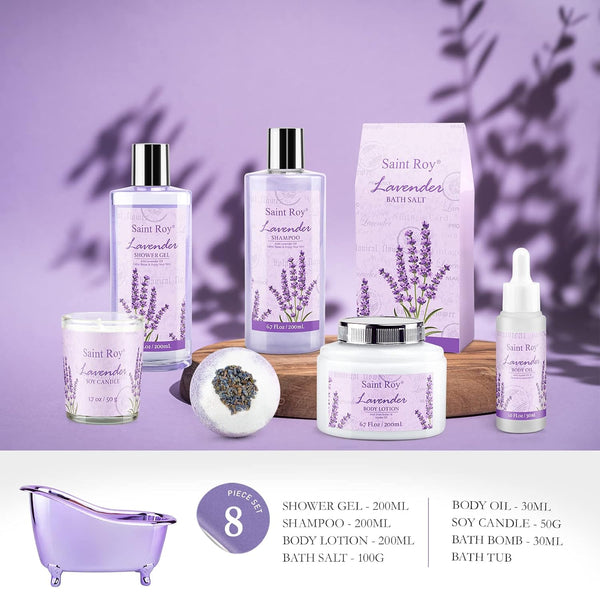 Lavender Bath and Body Gift Basket, Facial Skin Care Set, Spa Kit for Women, Self-Care Relaxation Set, Pamper Kit Self-Care Set, Birthday,