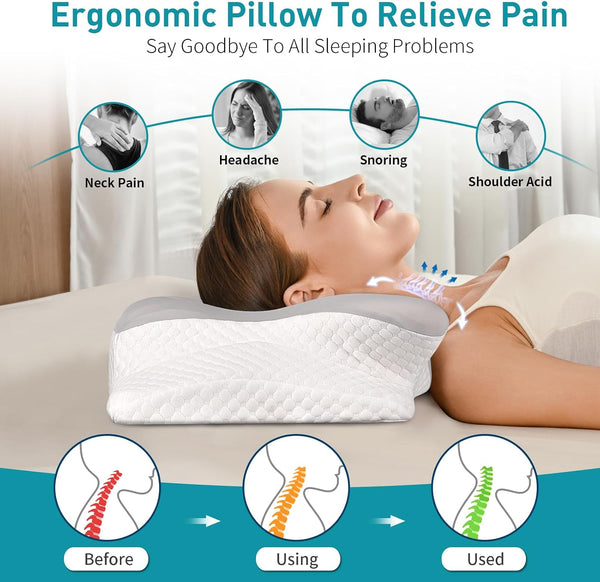Cervical Neck Pillow for Pain Relief - Ergonomic Memory Foam Pillows for Sleeping, Cooling Side Sleeper Pillow for Neck Support, Contour