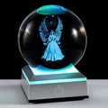 Ornalrist 3D Guardian Angel Figurines K9 Crystal Ball with Silver LED Base Memorial Angel Gifts for Friends Women Glass Decor for Home (3.15 in.)