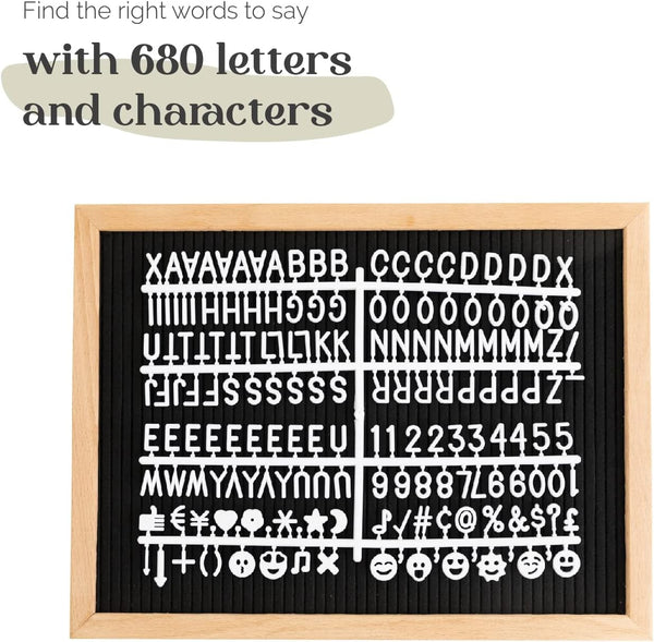 Felt Letter Board - 680 Letters, Numbers & Symbols, 16 x 12 inch, Changeable Message Board for Notes & Announcements, Wood Frame, 2 Storage Bags,