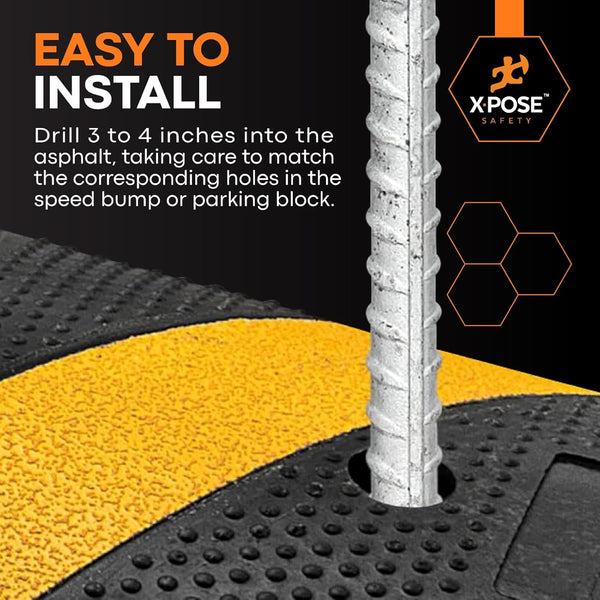 Rebar Stakes - 14 Inch Metal Spikes for Asphalt 1/2 Inch Diameter - 4 Pack Ground Stakes Heavy Duty for Speed Bump, Wheel Stop - Threaded