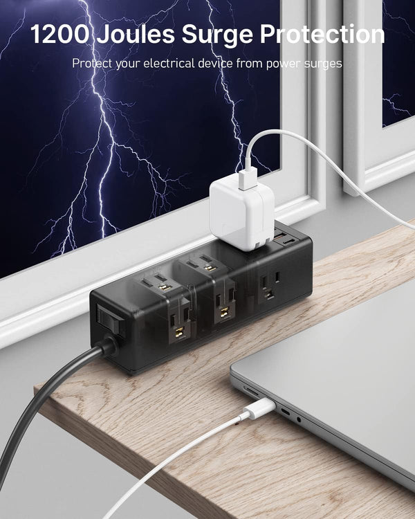 CCCEI Desk Clamp Power Strip with 9 Outlets, Desktop Edge Mount Surge Protector with USB-A and USB-C Ports, Widely Spaced Desk Outlet Fast