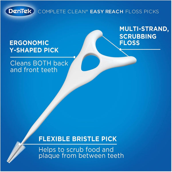 DenTek Complete Clean Easy Reach Floss Picks, No Break & No Shred Floss, 75-Count, 3 Pack 75 Count (Pack of 3) Picks