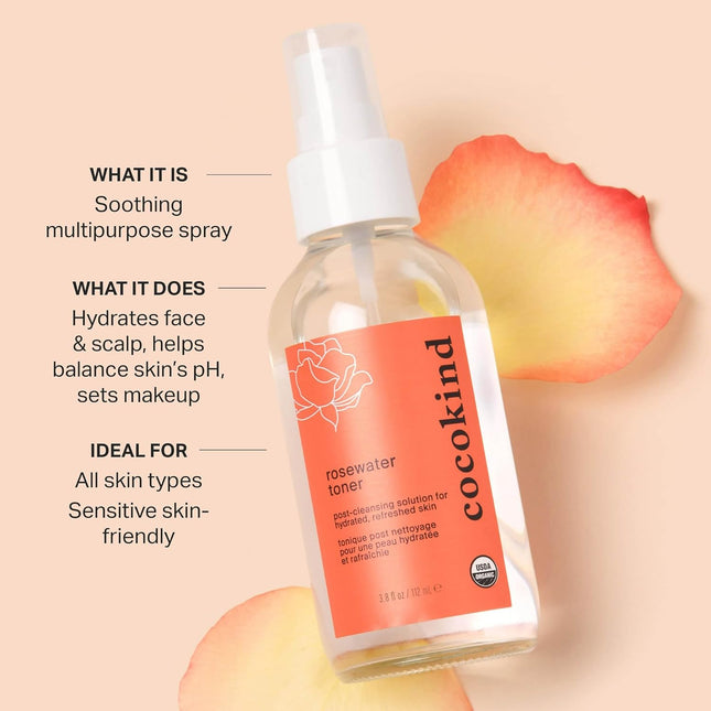Rosewater Facial Toner by Cocokind, Multipurpose Spray to Set Makeup, Double Cle