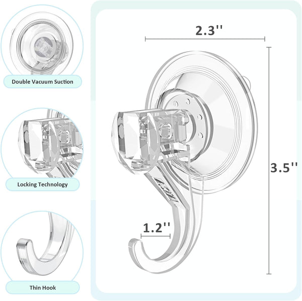 VIS'V Shower Suction Cup Hooks, Removable and Reusable, Clear, Small, 2 Pcs