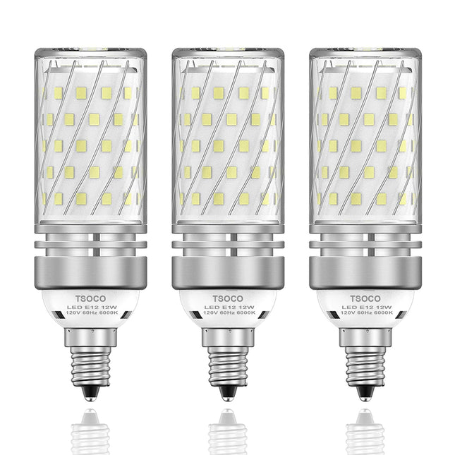 TSOCO E12 LED Bulbs,12W LED Chandelier Light Bulbs,100 Watt Equivalent,6000K Day