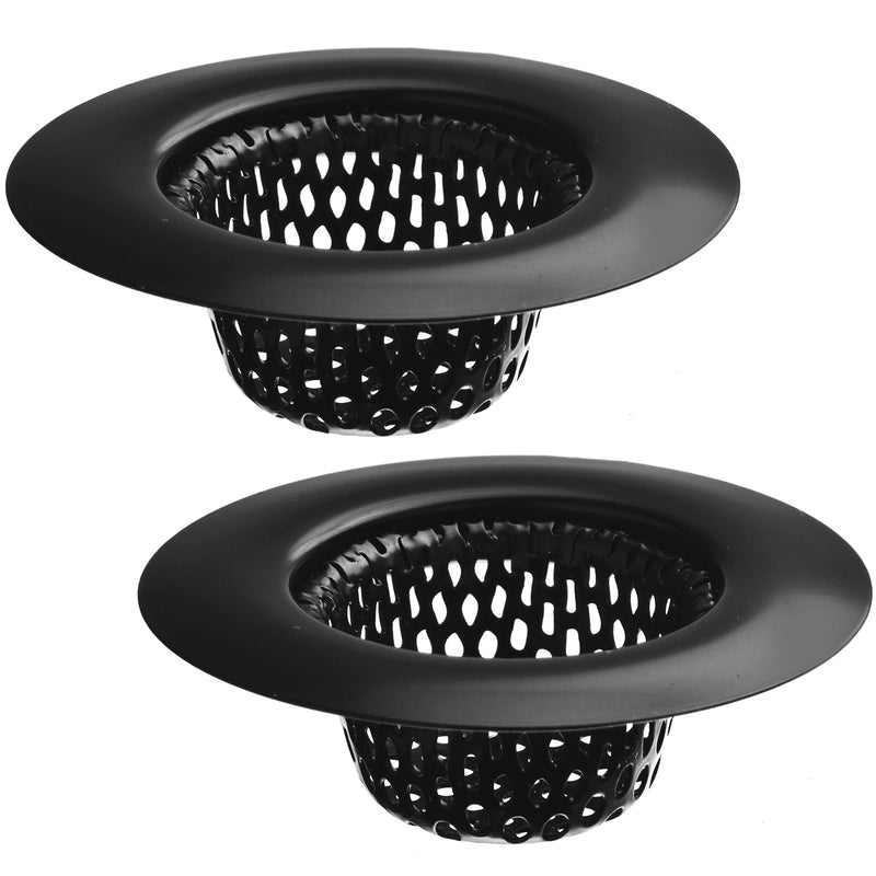 2 Pack - 2.25" Top / 1" Basket- Black Sink Strainer Bathroom, Utility, Slop, Laundry, RV and Lavatory Sink Drain Strainer Hair Catcher. Stainless