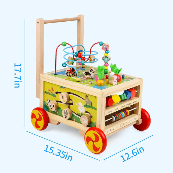 Wooden Activity Cube 7-In-1 Montessori Toy Multipurpose Educational Learning Toy for 1+ Year Old Baby Toddler Kid Boy First Birthday Gift Bead