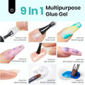 Beetles Top Coat Base Gel & Nail Glue Set-3Pcs No Wipe Top Coat Gel Nail Polish & Base Coat with 9 In 1 Nail Glue Shine Effect Long Lasting Soak