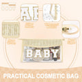 Small Boho Straw Clear Baby Makeup Bags for Women&Girls, Zipper Cosmetic Bag Chenille Varsity Letter Patch Bag, Preppy Cute Toiletry Pouch, Trendy