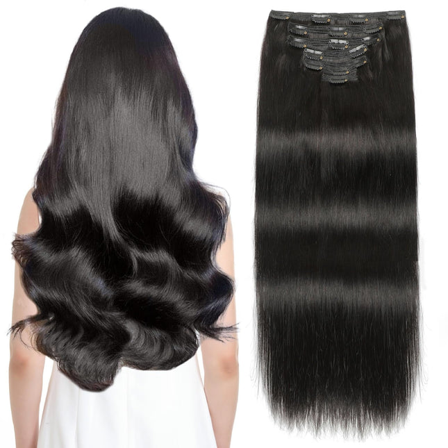 Sisily Clip in Hair Extensions Real Human Hair,14 Inch 130G, Natural Straight Hu