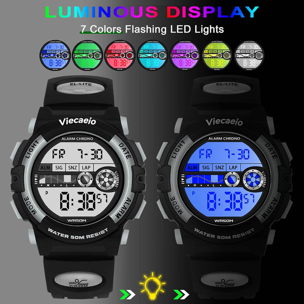 Kids Digital Watch for Boys Girls, Waterproof LED Colorful Lights Sports Watch Suitable for 5-17 Years Old Teenagers (With Gift Box)