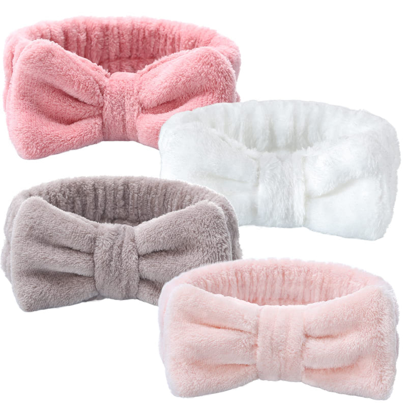 VITEVER 4 Pack Spa Headband for Washing Face, Girls Makeup Bow Tie Hair Band, Microfiber Women Headbands, Elastic Headband to Skincare, Gifts for