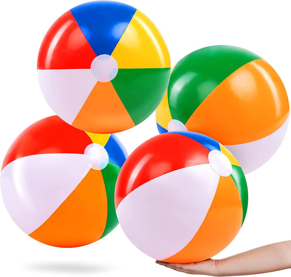 JOYIN 4-Pack 20" Beach Balls - Large Rainbow Beach Ball Inflatable Pool Toys for Party Supplies Decorations, Adults Kids Birthday Luau Summer