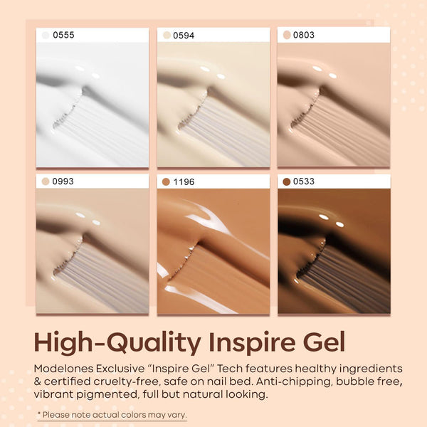 Modelones Gel Nail Polish Set- 6 Colors White Nude Brown Gel Polish Skin Tone Neutral Beige Tan Taupe Nail Polish Kit Popular All Seasons Soak off