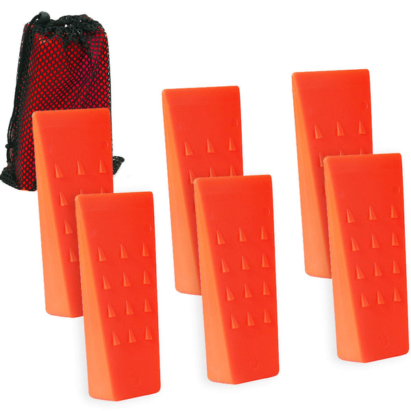 AR-PRO 6 Pack Tree Felling Wedges with Spikes for Safe Tree Cutting – 5.5” Wedges with Storage Bag; 6 Felling Dogs to Guide Trees Stabilize and