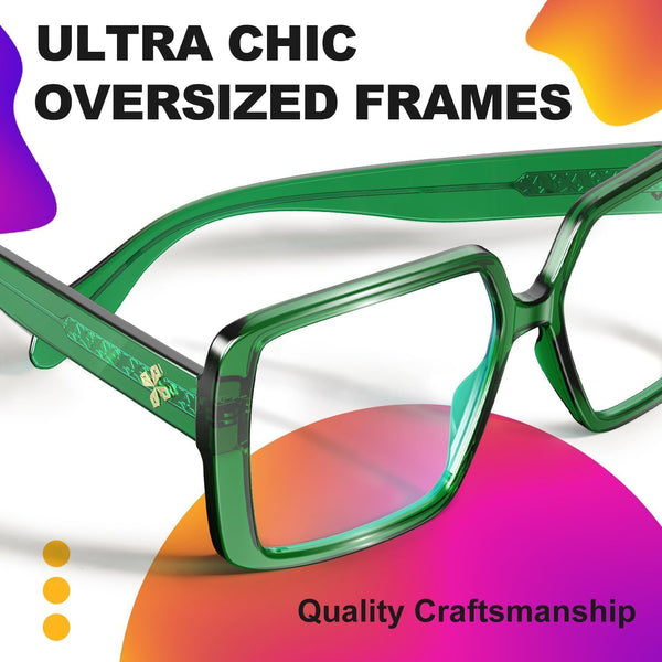 VISOONE Oversized Chunky Blue Light Blocking Glasses for women Harvard Emerald Green Large