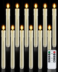 Homemory 12 Pcs Plastic Flameless Taper Candles with Remote Timer Dimmer, Ivory Led Candlesticks with Flickering Flame Light, Lifelike Taper