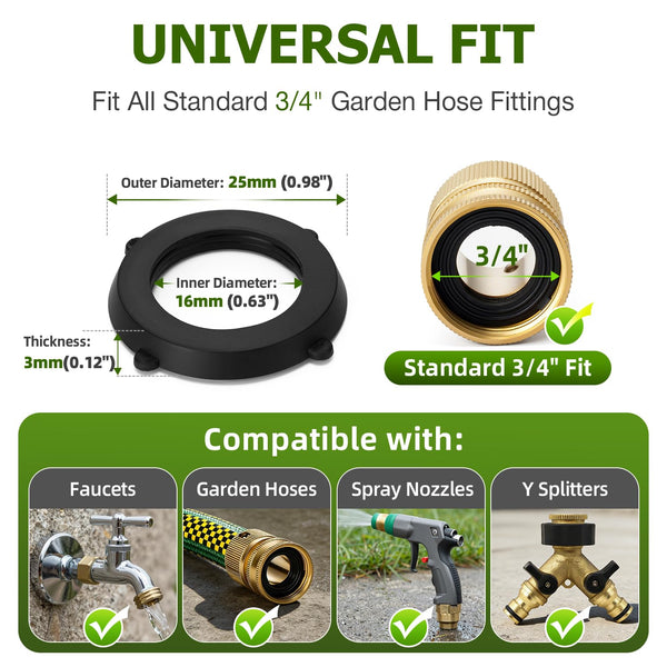 SmoTecQ 30 Pack Garden Hose Washers with Self-Locking Tabs - Heavy Duty Rubber Seals for 3/4" Hose Fittings, Stay-in-Place Design Prevents Falling
