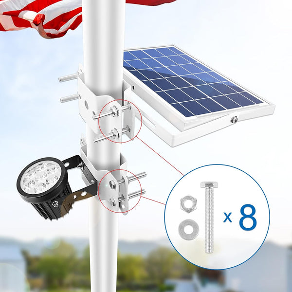 APONUO Solar Flag Pole Light,Solar Powered Flagpole Lights Pole Mount Upgraded Solar Flagpole Lights Outdoor Dusk to Dawn 2 Lighting Mode for