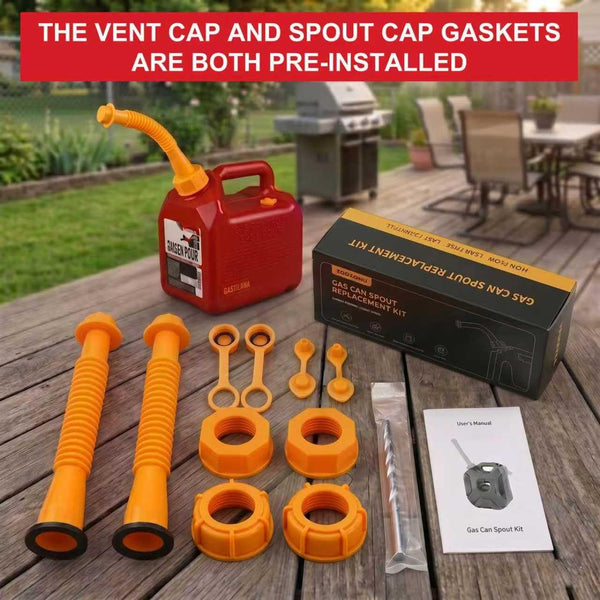 Gas Can Spout Replacement Kit, Gas Can Nozzle Replacement (2 Kit-Yellow) All gaskets are installed and ready to use upon receipt. For 1/2/5/10