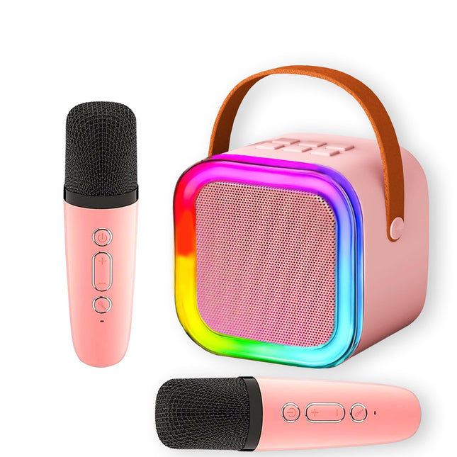 Mini Karaoke Machine with 2 Wireless Microphones for Kids, Portable Bluetooth Speaker for 4, 5, 6, 7, 8, 9, 10, 12 Years