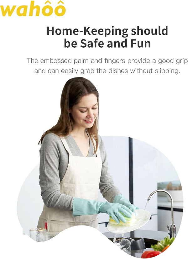 LANON Protection wahoo Skin-Friendly Dishwashing Cleaning Gloves, Dishwashing Kitchen Gloves with Cotton Flocked Liner, Non-Slip, Surf Spray,