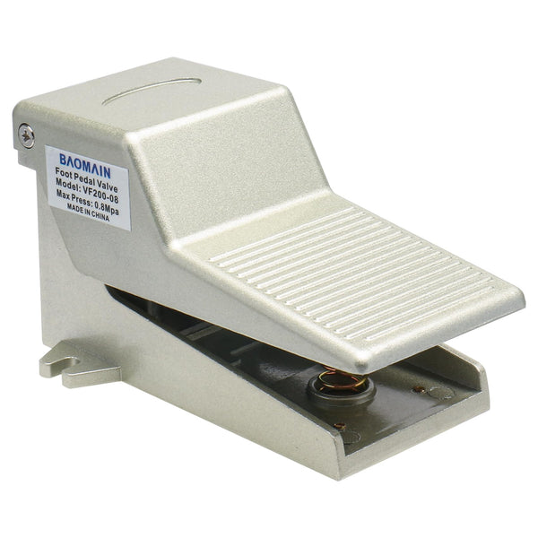 BAOMAIN Pneumatic Foot Pedal Valve VF200-08, PT 1/4" Air Foot Pedal Switch, 2 Position 3 Way Momentary Metal Air Control Valve with Mufflers