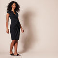 Amazon Essentials Women's Classic Cap Sleeve Wrap Dress with V Neck (Available in Plus Size) Large Black