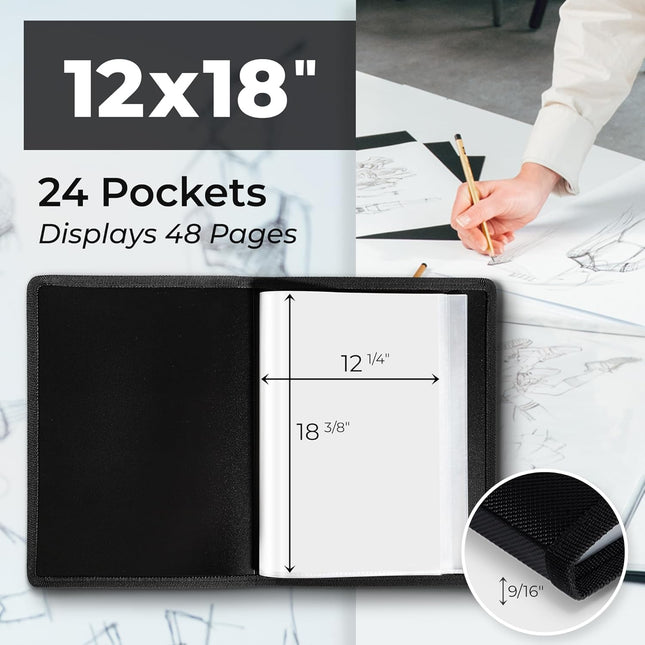 Dunwell 12X18 Art Portfolio Binder with Mounting Paper (Black), Large Portfolio 