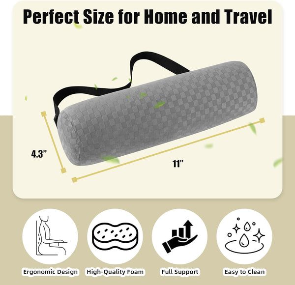 Lumbar Roll Pillow for Lower Back, Lumbar Support Foam Roll Cushion with Pillowcase and Upgraded Strap for Office, Chair, Car, Seat Pain Relief &