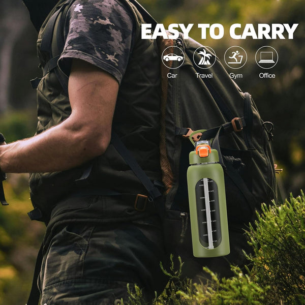 chunmo 32 oz Glass Water Bolttles with Straw Large Motivational Water Bottle with Time Marker Sports Water Bottles with Silicone Sleeve and Handle