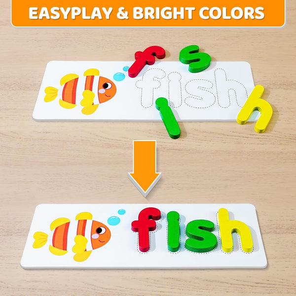 BEESTECH Alphabet ABC Learning Educational Toys for 2 3 4 5 Years Old Boys Girls, Wooden Puzzle Flash Cards Preschool Activity Letter Matching