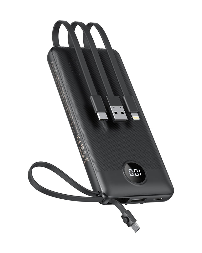VEEKTOMX Portable Charger with Built-In Cables 10000Mah Power Bank for Iphone Slim Fast Charge USB C Battery Pack Travel