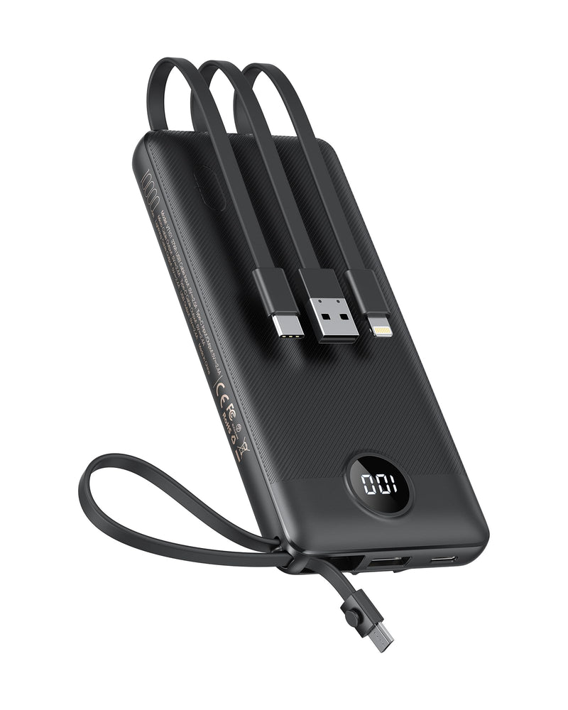VEEKTOMX Portable Charger with Built-In Cables 10000Mah Power Bank for Iphone Slim Fast Charge USB C Battery Pack Travel Essentials Powerbank