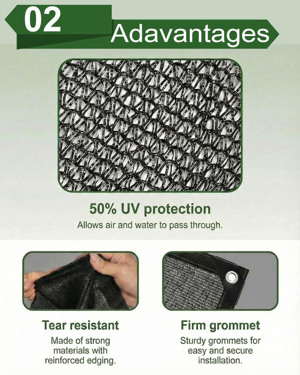 vensovo 50% Black Shade Cloth, 6 x 12 ft HDPE Sunblock Mesh | Medium shade for plants, patios and greenhouses, helping reduce direct sunlight