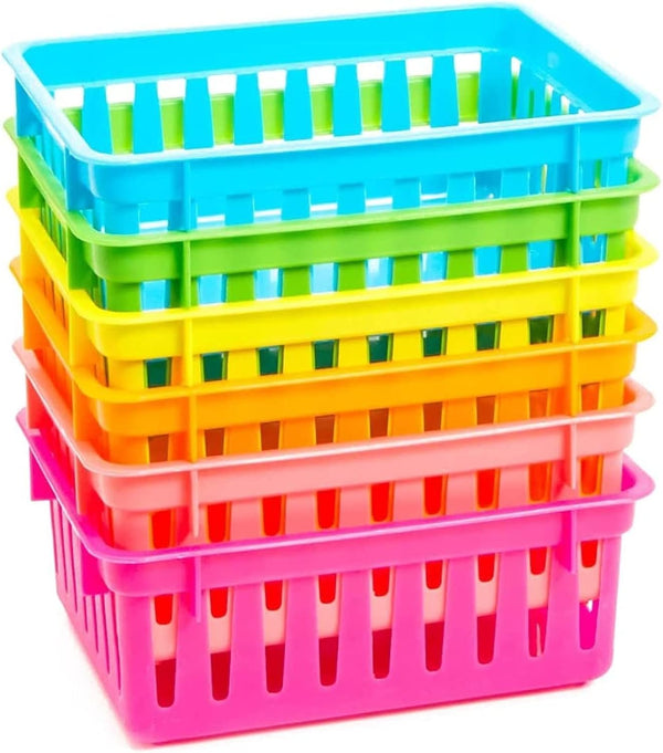 Bright Creations 12 Pack Small Plastic Classroom Storage Bins for Organization and School Supplies 6 Colors (6.2 x 4.8 x 2.4 inches)