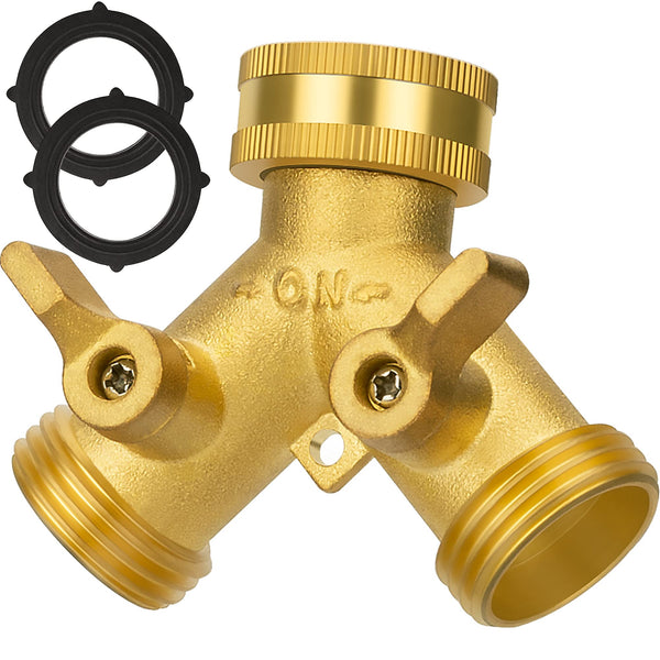 AUTOMAN Hose Splitter 2 Way, Garden Hose Splitter, 100% Rustproof Brass Water Hose Splitter with Adjustable Flow Valves, Seamless Design & 2 Extra
