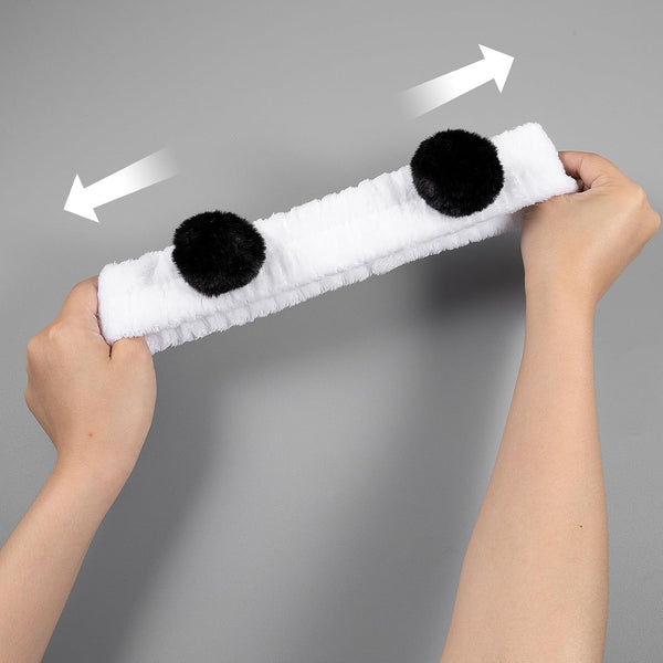 Pom Pom Panda Ears Plush Wash Face Headband Spa Wrist Band Cuffs Hair Scrunchy Women Girls Facial Makeup Skincare Bath Head Wrap Kids Costume