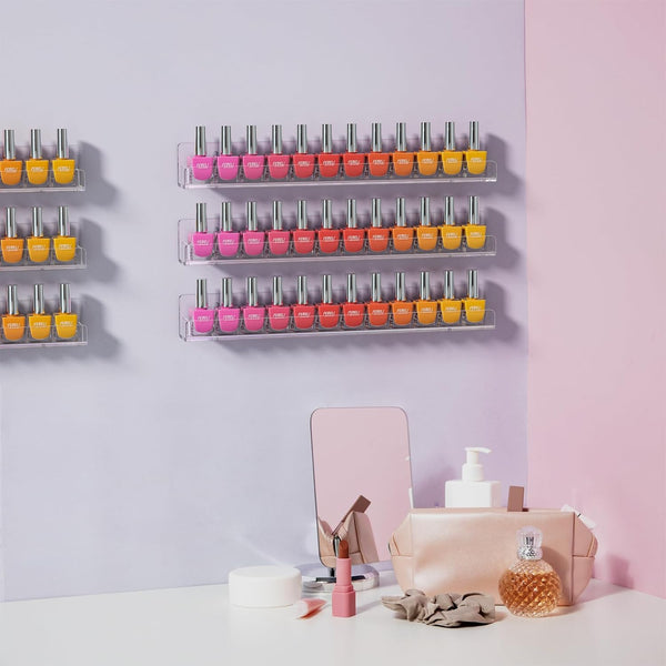 FEMELI Nail Polish Wall Rack: 6 Shelves 15 Inch Clear Acrylic Nail Polish Organizer for 66-90 Bottles Multi-Purpose Acrylic Floating Shelves (15