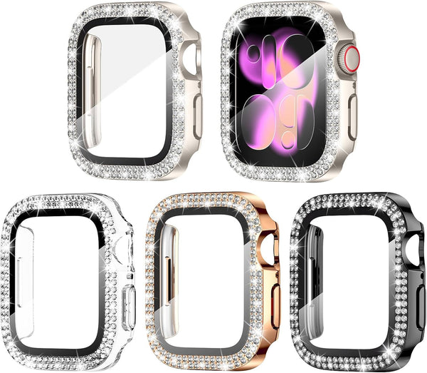Goton 4 Pack for Apple Watch Series 10 Screen Protector 46Mm Bling Case, Women Glitter Diamond Rhinestone Face Cover for Iwatch Accessories 46Mm