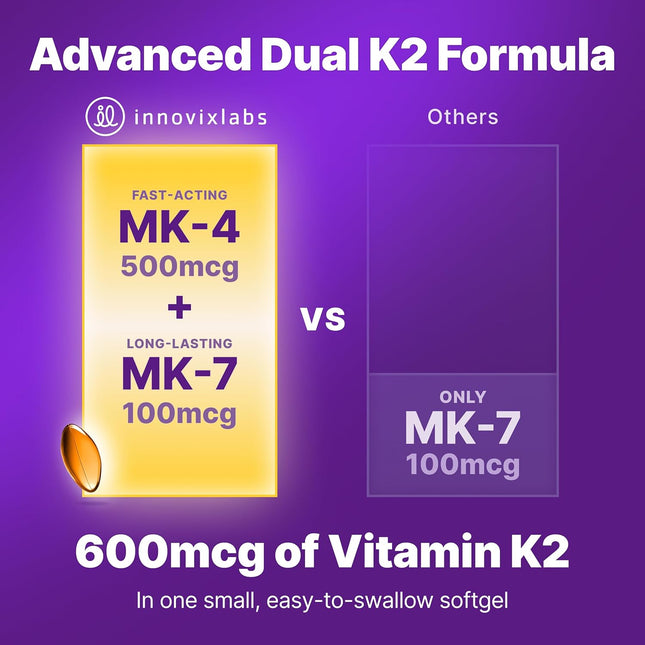 Innovixlabs Full Spectrum Vitamin K2-90 Softgels with 600 Mcg of Trans Form MK7 