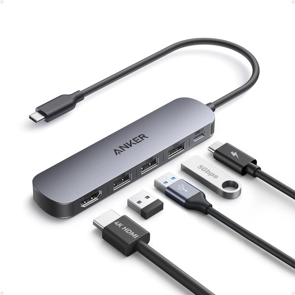 Anker USB C Hub 5-in-1 USB Hub for Laptops, 4K HDMI USB-C Multiport Adapter | 90W Max Power Delivery, 3 USB A Data Ports USB C Dongle, Compact for