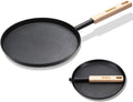 bodkar 8-inch Frying Pan Skillet Flat Crepe Pan, Lightweight Grill Pan with Wooden Handle for Camping Indoor Outdoor Cooking | Lightweight Grill