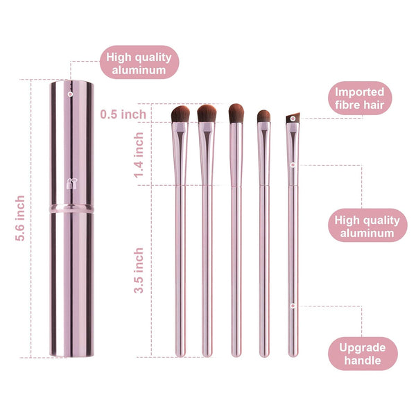 5Pcs Eye Makeup Brush Set, Portable Eyeshadow Brushes for Travel Case. | Basic eyeliner, angle, concealer, slanted eyebrow brush, recommended by